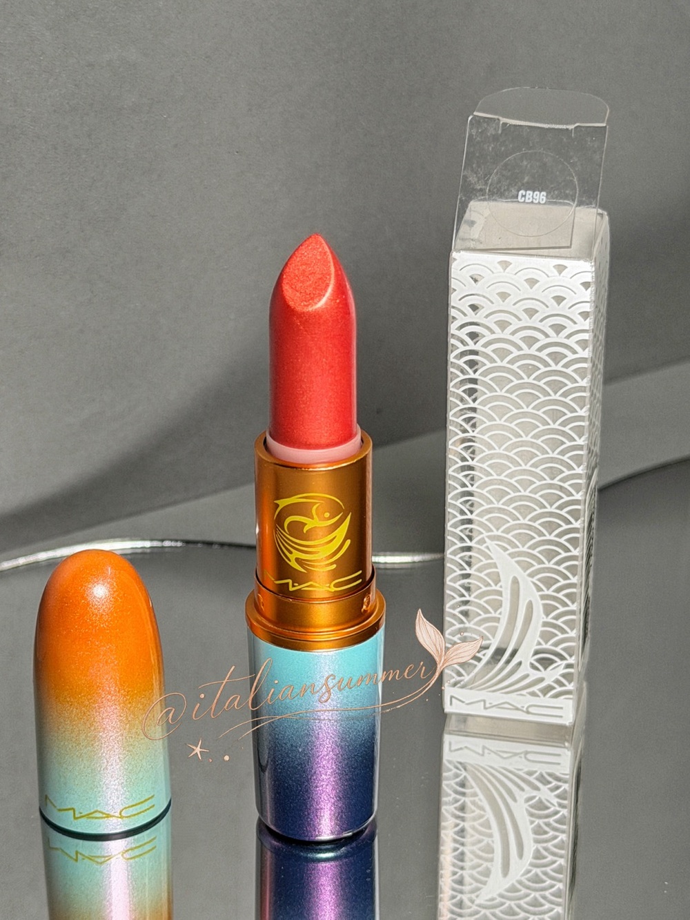 MAC Cosmetics Women Makeup Orange-Red Shimmer Lipstick